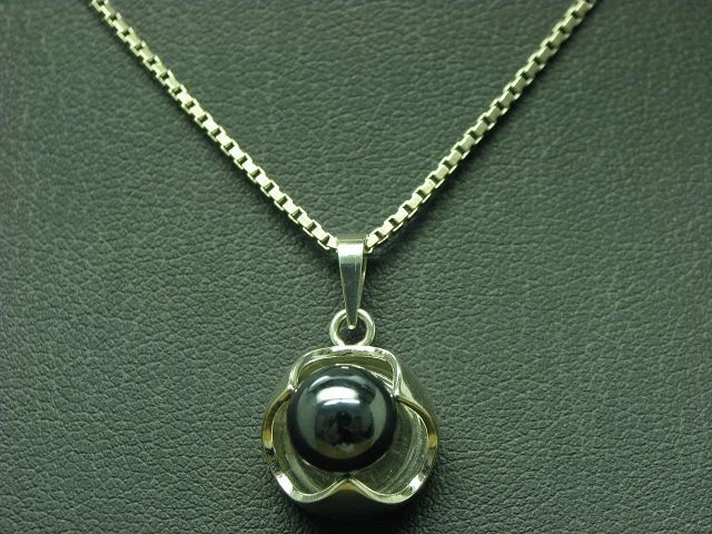 925 Argento Sterling Collana Pendente Con Ematite Ricoperto / Vero / 39,0cm - Immagine 1 di 4