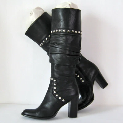 Botas hasta la rodilla de cuero italiano Planisphere para mujer 36 EE. UU. 5,5 6 tachonadas holgadas Foto 1 de 4