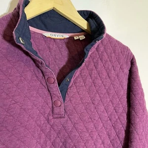 Orvis Women’s Small Quilted 1/4 Snap Pullover Sweatshirt Purple Cotton - Picture 1 of 6