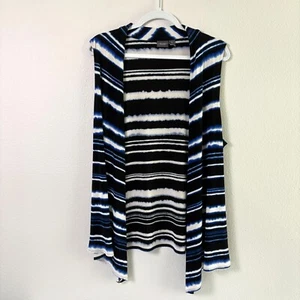 Chicos Travelers Sleeveless Waterfall Cardigan Size 2 US L Blue Black Striped - Picture 1 of 10