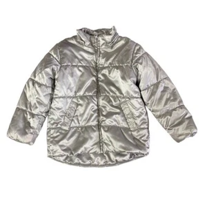 Lindex Girls Puffer Jacket 116 US 6 Gray Metallic Warm Hooded Winterwear - Picture 1 of 6