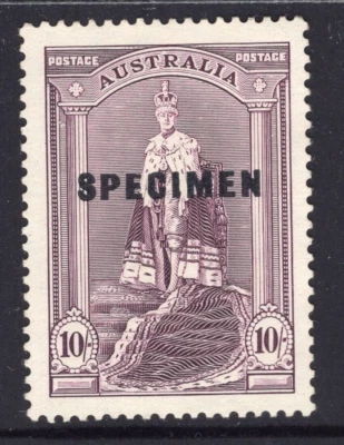 Australia KGVI 1938 10/- túnicas de coronación púrpura ESPECIMEN MNG Foto 1 de 2