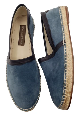 Dolce & Gabbana Azul Gamuza Alpargatas Hombre’s Mocasines Zapatos Talla 8 Borde Cuero Foto 1 de 4