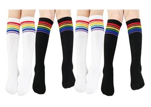 Knee High Tube Socks for Boys Girls Baby Toddler & Child 4 PairsRainbow Strip... - Picture 1 of 7