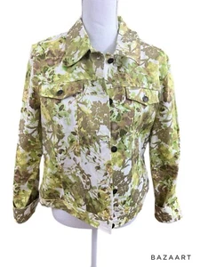 C.L.O.T.H.E.S. BUTTON UP DENIM JACKET GREEN & METALLIC GOLD LEAF POCKETS Med - Picture 1 of 4