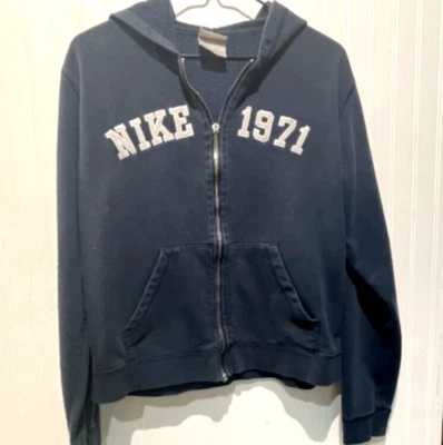 Vintage Nike 1971 Youth Hoodie ~Size M (8-10)~ Navy w/Embroidered Letters & #'s - Image 1 of 4