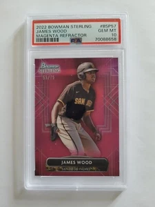2022 Bowman Sterling JAMES WOOD rifrattore magenta 59/75 PSA 10 gemme ottime condizioni - Foto 1 di 2