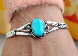 Larimar Bangle, 925 Sterling Silver Bangle Larimar Bracelet Handmade Bangle R-25 - Picture 1 of 7