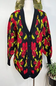 Urban Outfitters Womens Poinsettia Floral Intarsia Cardigan Size Large Cozy - Picture 1 of 13
