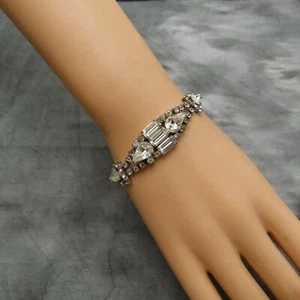 Juliana Rhinestone Vintage Bracelet Tennis Clear Faceted Crystal 7 inch 99h - Picture 1 of 9