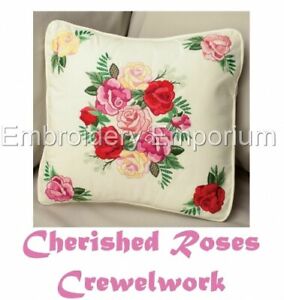 CHERISHED ROSES CREWELWORK - MACHINE EMBROIDERY DESIGNS ON CD OR USB 4X4 & 5X7