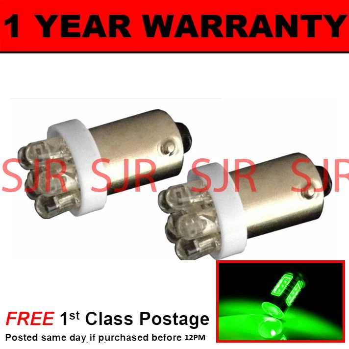 BAX9s H6W 434 XENON GREEN 7 DOME LED SIDELIGHT SIDE LIGHT BULBS X2 HID SL100601 - Image 1 of 1