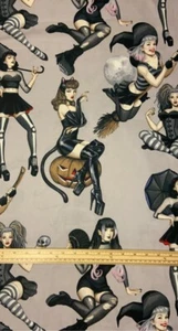 Fat Quarter Gorgeously Goth Spooky Girls On Grey 100% Cotton Quilting Fabric - Picture 1 of 1