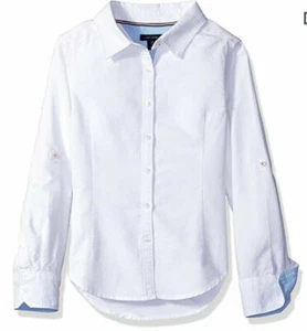 Tommy Hilfiger Big Girl's Solid Oxford Tie Front Button Down Shirt White Sz XL/1 - Picture 1 of 3