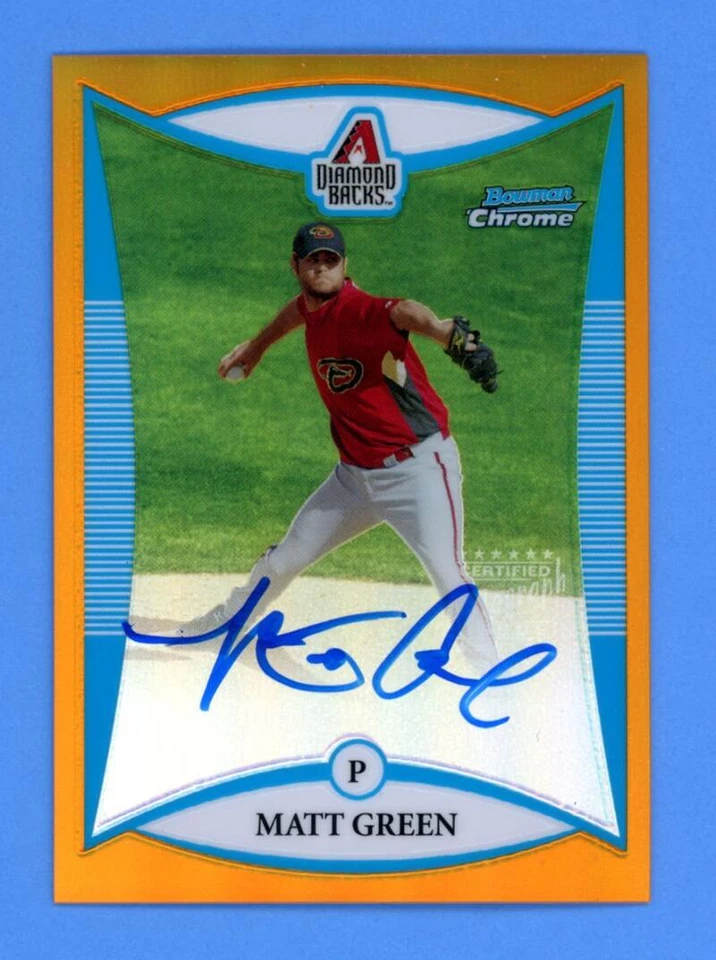 Matt Green Diamondbacks Auto 23/25 2008 Bowman Chrome Orange Refractor - Image 1 of 2