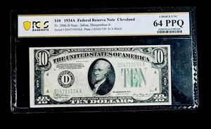 FR. 2006-D $10 1934-A Federal Reserve Note Cleveland PCGS Choice UNC 64PPQ - Picture 1 of 2