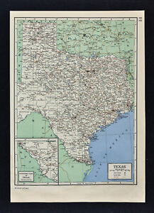 c1949 Britannica Map - Texas  Austin Houston Dallas San Antonio Beaumont Waco TX