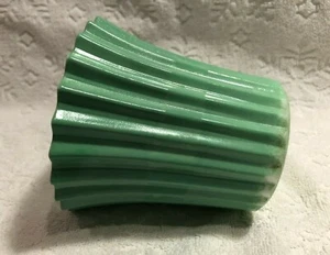 Vintage Hocking-Glass Co. '30s+ Ribbed-Flared Green-Topcoat Vitrock Flower-Pot - Foto 1 di 12