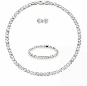 Tennis Necklace Earrings Rhodium Bridal Wedding Adult Bracelet Set Inspired 3pc - Picture 1 of 1