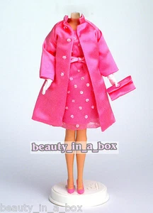 Audrey Hepburn Pink Satin Sequins Sheath Coat Tiara Fashion for Barbie Doll - Picture 1 of 4