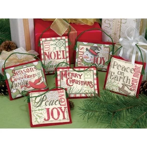 Dimensions Counted Cross Stitch Ornament Set 6 Stück - Weihnachtssprüche Ornament - Bild 1 von 1