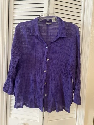 Blusa Chico's tamanho 2 gaze roxa 100% linho leve manga longa com botões - Imagem 1 de 4