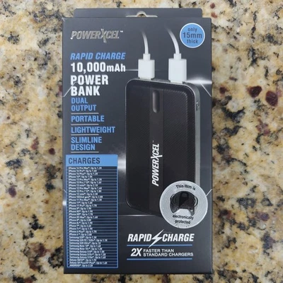 PowerXcel Power Bank Negro, Cargador Portátil Carga Rápida 10.000 mAh Delgado - NUEVO Foto 1 de 4