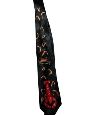 Corbata cuello langosta cangrejo mariscos negra vintage 1997 Designs By A. Rogers para hombre Foto 1 de 3