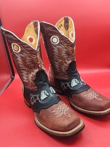HERREN RODEO COWBOY STIEFEL ECHTLEDER WESTERN ECKIGE SPITZE GRÖSSE 11,5 Braun/Schwarz - Bild 1 von 9