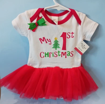 MY 1ST CHRISTMAS Diaper Shirt TuTu Ella Jackson Design 0-6 months Ganz EX28834 - Image 1 of 4