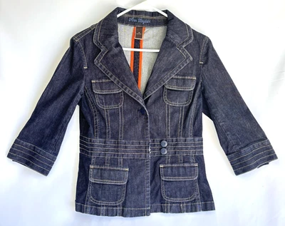 Ann Taylor Dark Blue Wash Denim Jacket Stitch Detail Button 4 Pockets Sz 4 - Image 1 of 4