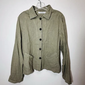 Willow Linen Striped Button Front Blouse Sage Green Lagenlook Small - Picture 1 of 6