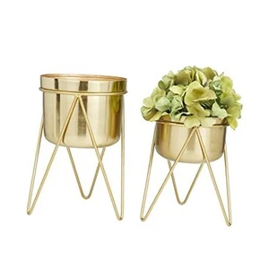 Metal Indoor Outdoor Planter Small Planter Pot with Removable Stand, Set of 2 - Picture 1 of 8