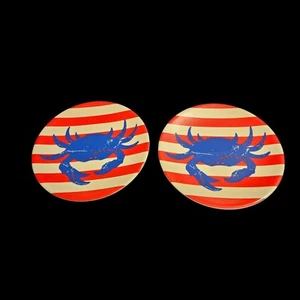 Target Summer 2011 Melamine Plates Set of 2 Red White Stripe Blue Crab 9" Dia - Picture 1 of 3