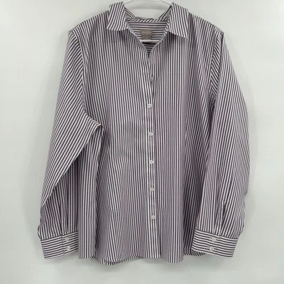 Chicos Womens Striped No Iron Button Up Shirt Size 16/18 Purple Career Mature - Image 1 of 4