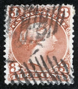 Canada Sc 25 Rojo 3¢ 1868 Dos Golpes de una Rejilla Circular Negra Cancelar - Imagen 1 de 1