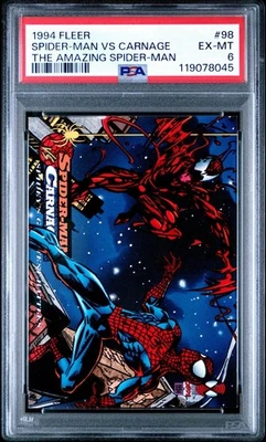 Spider-Man vs Carnage 1994 Fleer Marvel Cards the Amazing Spider-Man #98 PSA 6 - Image 1 of 2