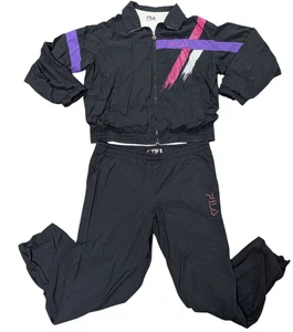 VTG 90s Fila Men's Nylon Track Suit Running Costume Purple Pink Black Italy - Picture 1 of 18