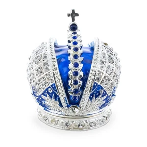 Royal Crown with Cross in Blue Enamel Jewelry Trinket Box Figurine - Picture 1 of 5
