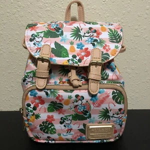 2022 Disney Aulani Loungefly Backpack Mickey Minnie Chill Summer Tropical Floral - Picture 1 of 11