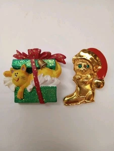 Lote De Colección De 2 Broches Prendedores Avon Gato/Gatito Navidad Años 90, Envío Gratis - Imagen 1 de 4