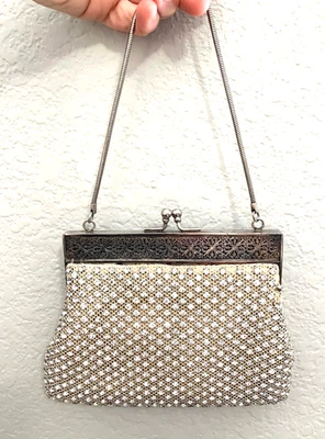 Винтажный DELILL зубец комплект кристалл серебра пластина кремовый Дамская сумка сумочка вечерняя сумка - Изображение 1 из 4