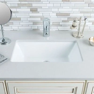 Fregadero de baño moderno blanco con soporte bajo cuenco rectangular grande de porcelana Foto 1 de 4