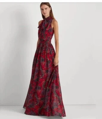 Lauren Ralph Lauren LRL Paisley Maxi Sleeveless Woven Chiffon Gown Dress Black - Image 1 of 4