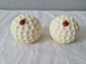 Two White Decorative Solid Resin Golf Ball Figures with Lady Bugs on Top - Picture 1 of 6