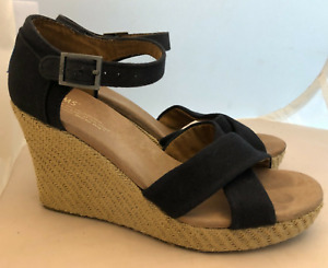 TOMS Sienna Women's Black Crisscross Strap Open Toe Woven Wedge Sandals Size 9