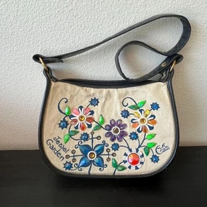 Vintage Enid Collins JEWEL GARDEN Purse Handbag Navy Trim Adjustable Strap - Picture 1 of 9