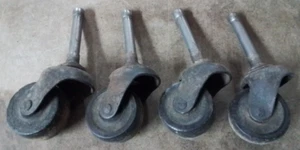 SET 🔥Of 4 VTG/Antigue 🔥Hardware Furniture Steel Stem Wood Caster Wheels - Picture 1 of 7