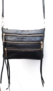 Rebecca Minkoff Bag Black Leather Zippers Pockets Crossbaody Purse - Picture 1 of 14