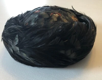 RARE 1960s vintage Black Pheasant Bird Feather Hat Cocktail Party - Image 1 of 4